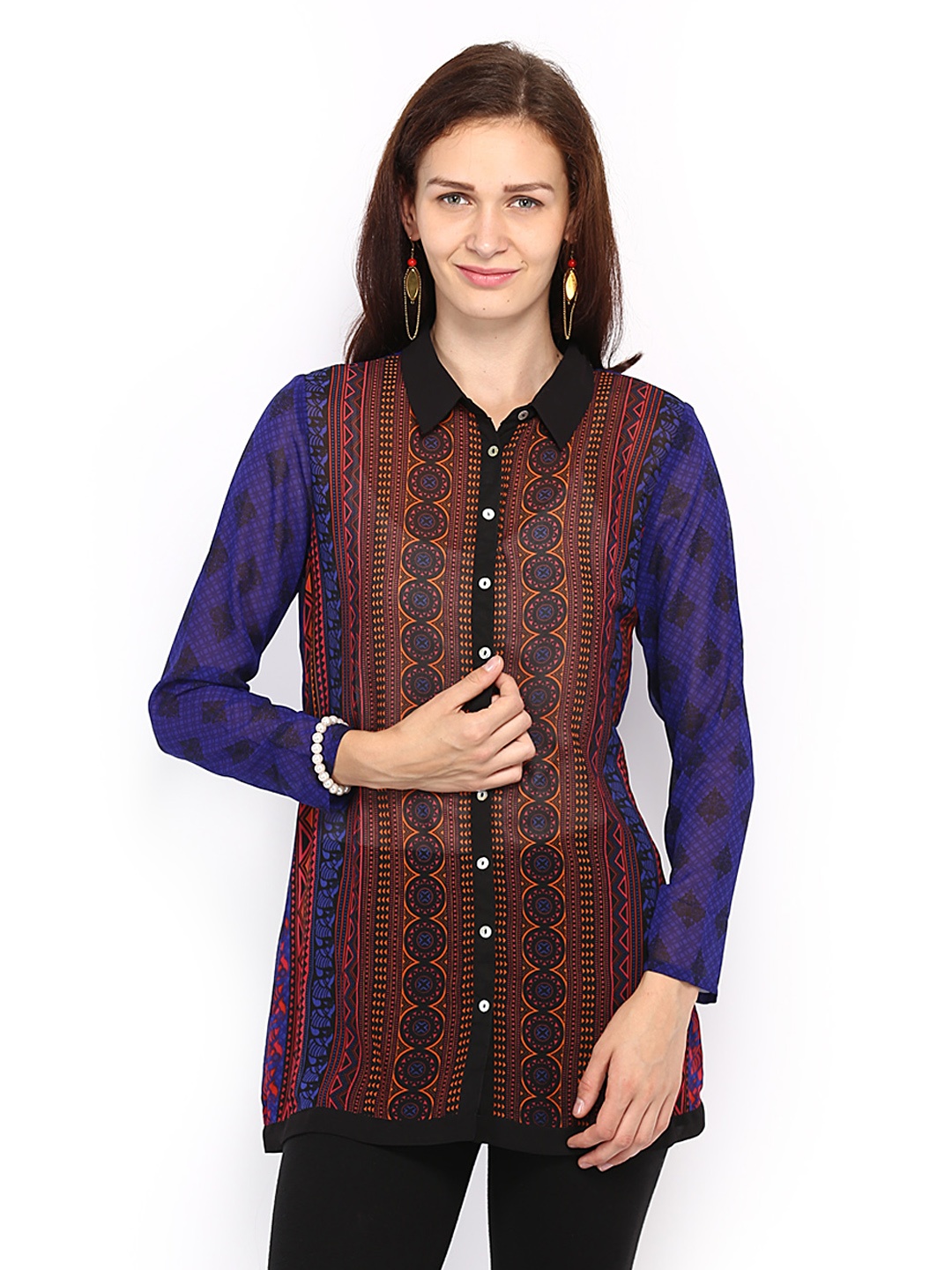 

Global Desi Women Black & Blue Printed Tunic