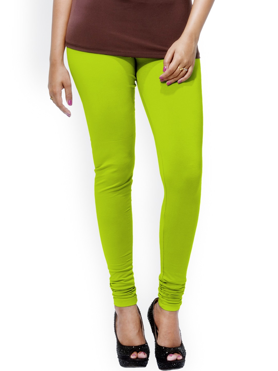

Go Colors Women Lime Green Solid Churidar Length Leggings
