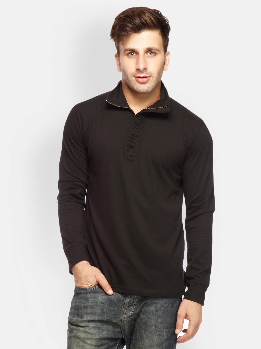 

Gritstones Men Black Pure Cotton T-shirt