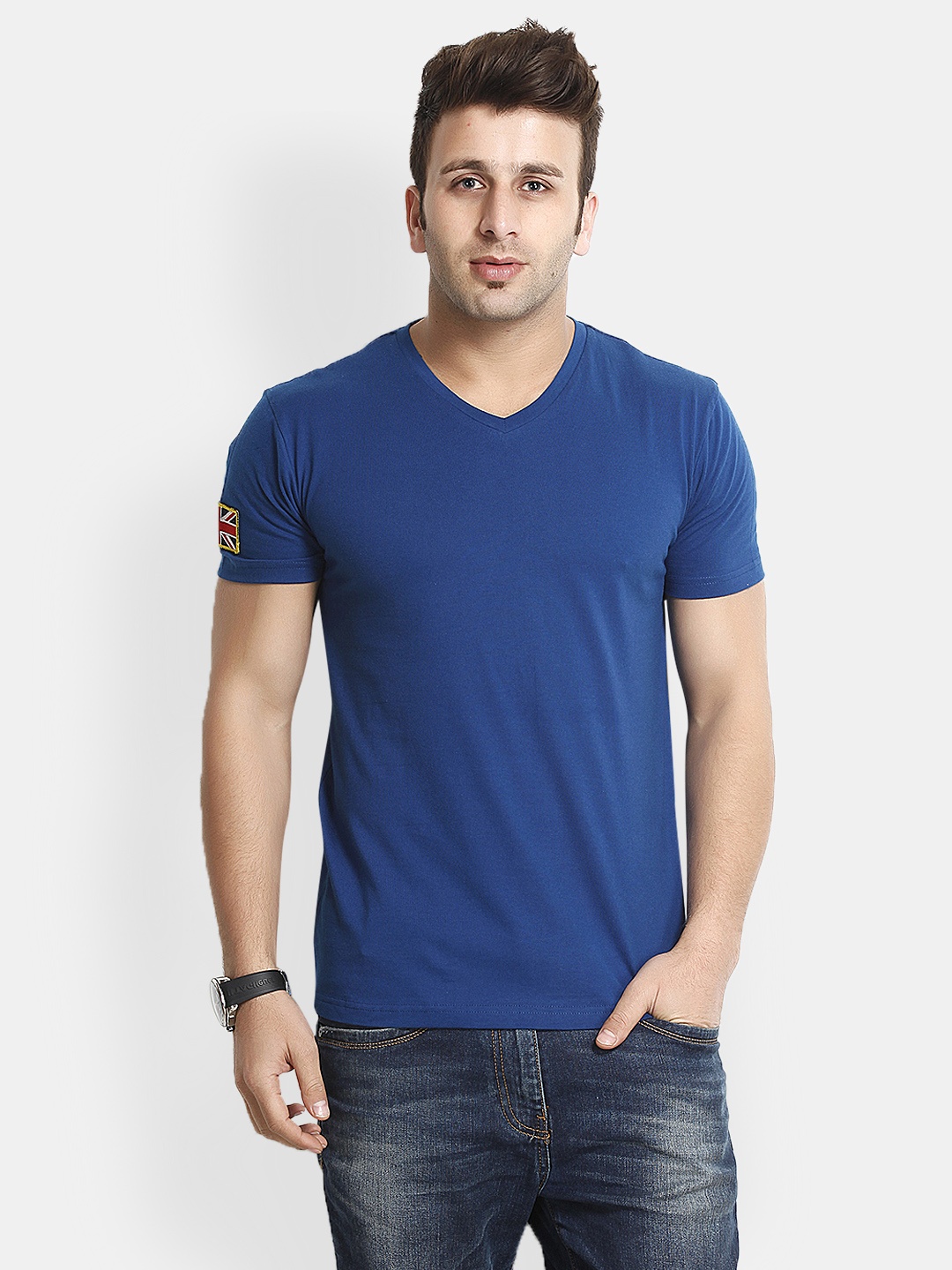 

Gritstones Men Blue Pure Cotton T-shirt
