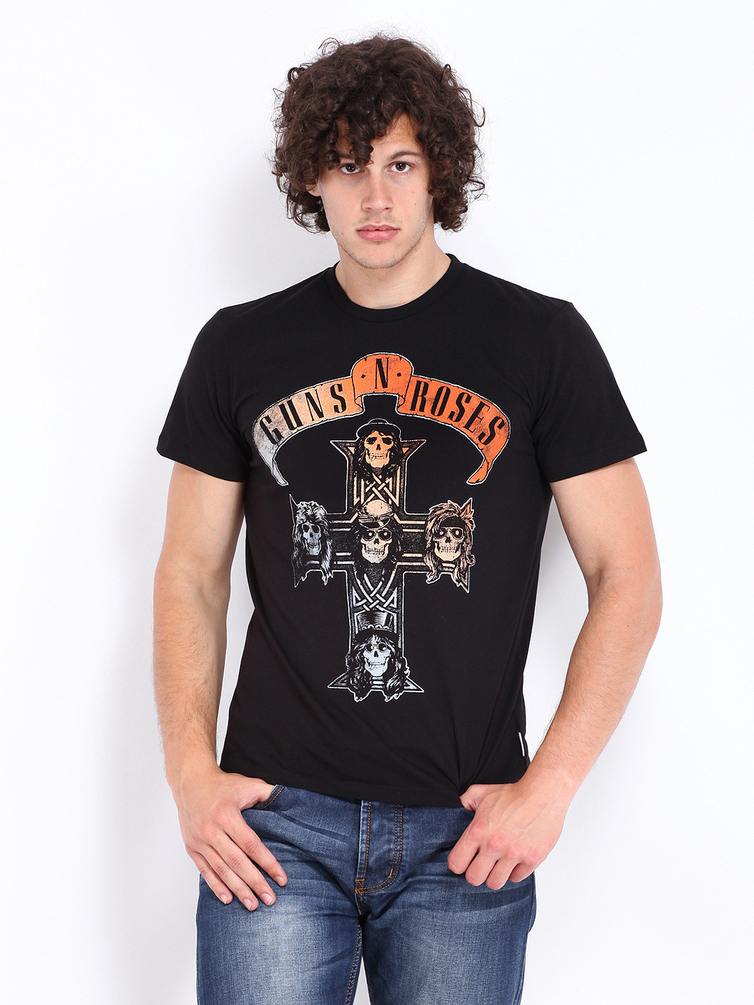 

Free Authority Men Charcoal Black Guns Roses Printed Pure Cotton T-shirt