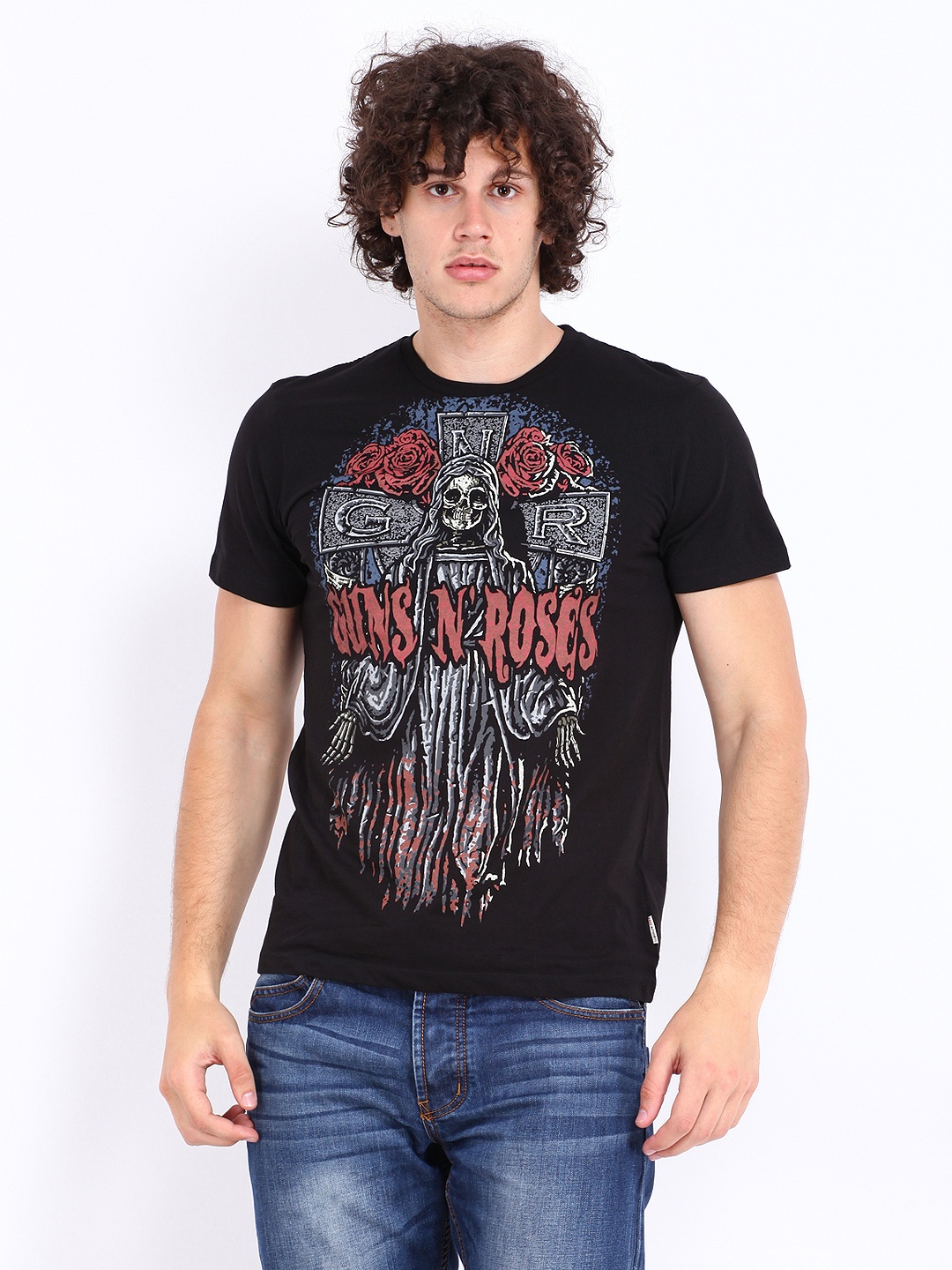 

Free Authority Men Black Guns Roses Printed Pure Cotton T-shirt