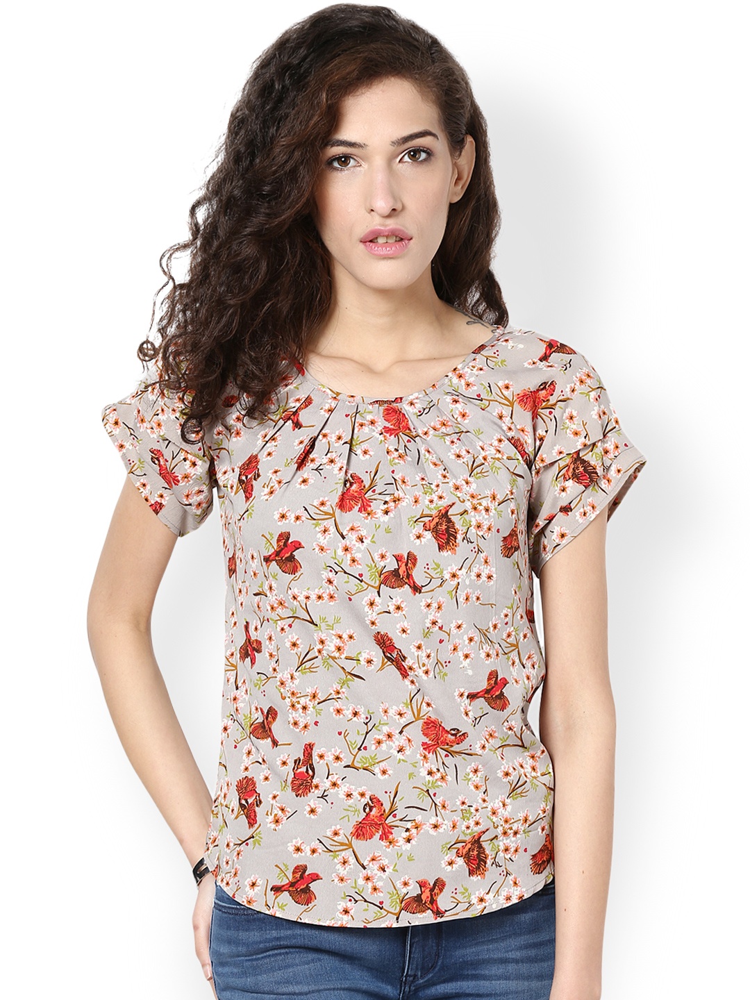 

Harpa Women Grey & Red Printed Top