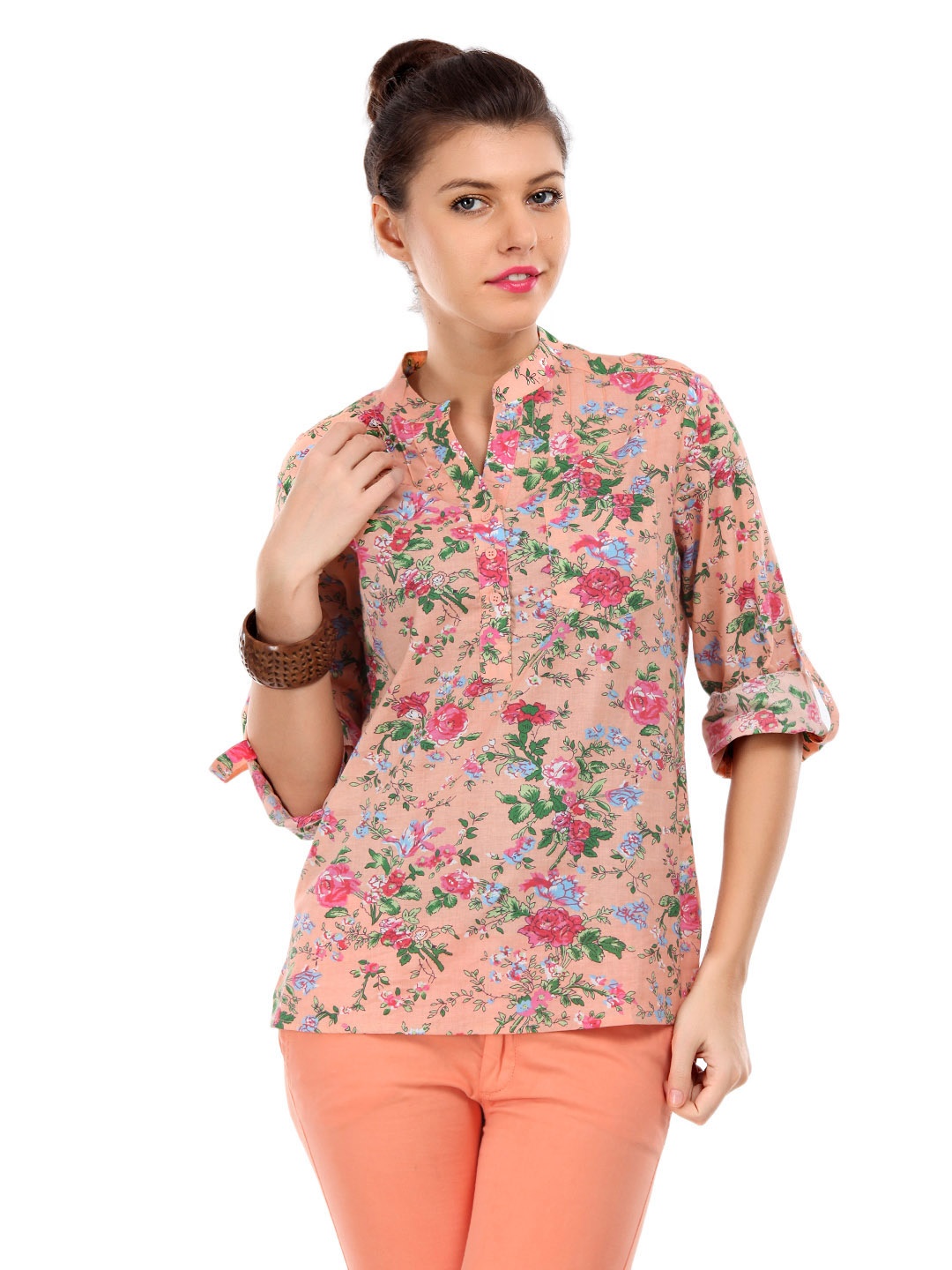 

Harpa Women Light Orange Floral Print Top