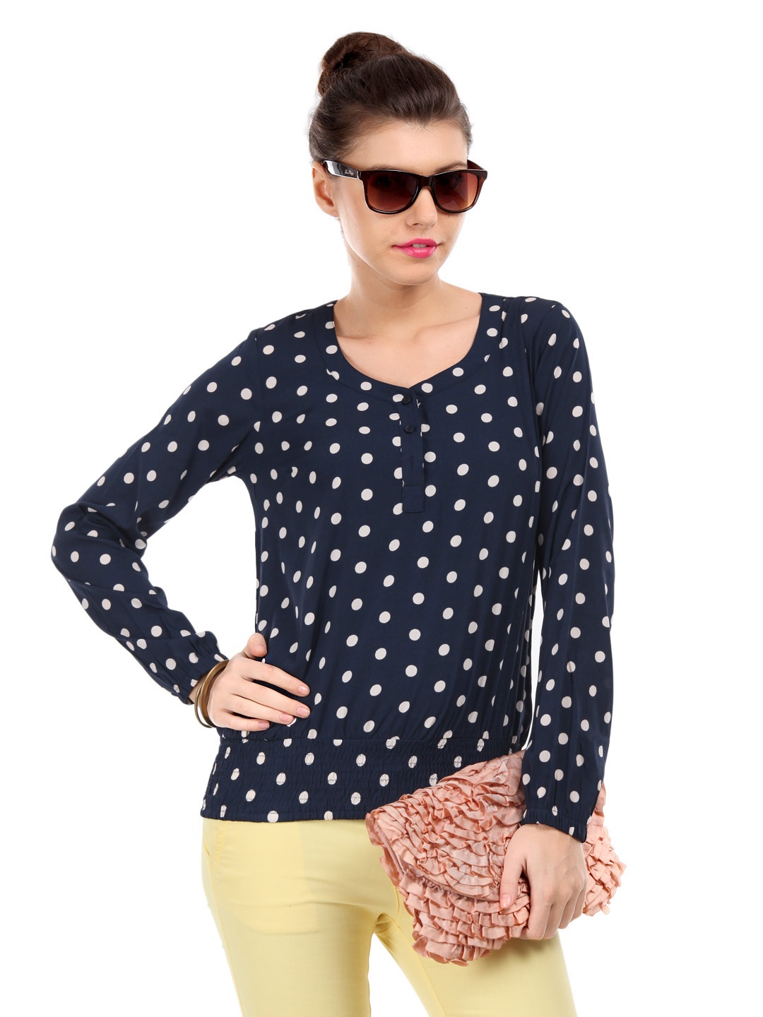 

Harpa Women Navy Polka Dot Print Top, Navy blue