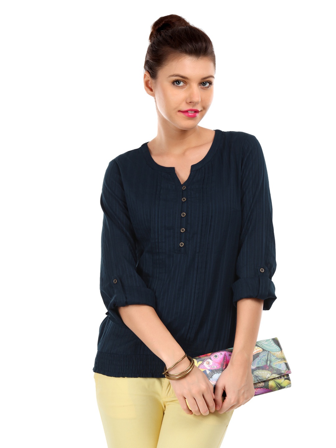 

Harpa Women Navy Striped Top, Navy blue