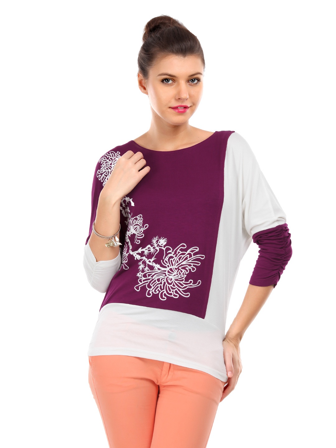 

Harpa Women Purple & White Printed Top