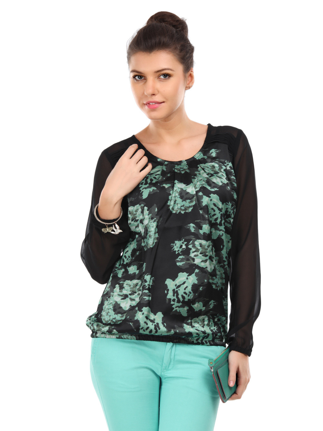

Harpa Women Black & Green Printed Top