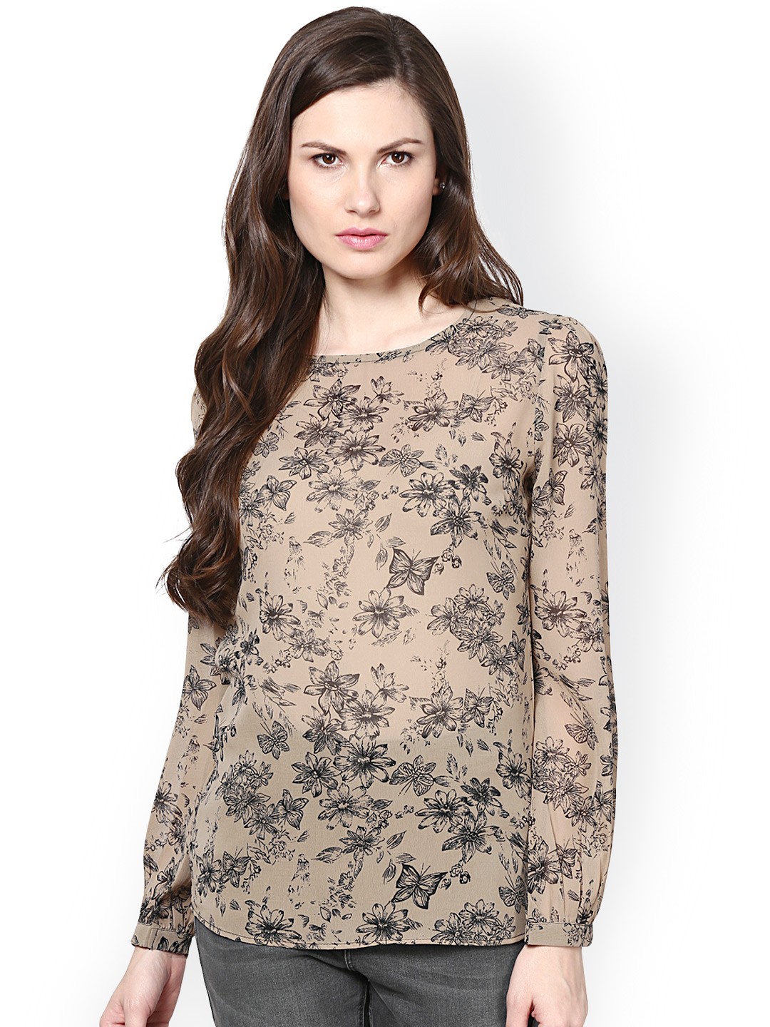 

Harpa Women Beige & Black Floral Printed Top