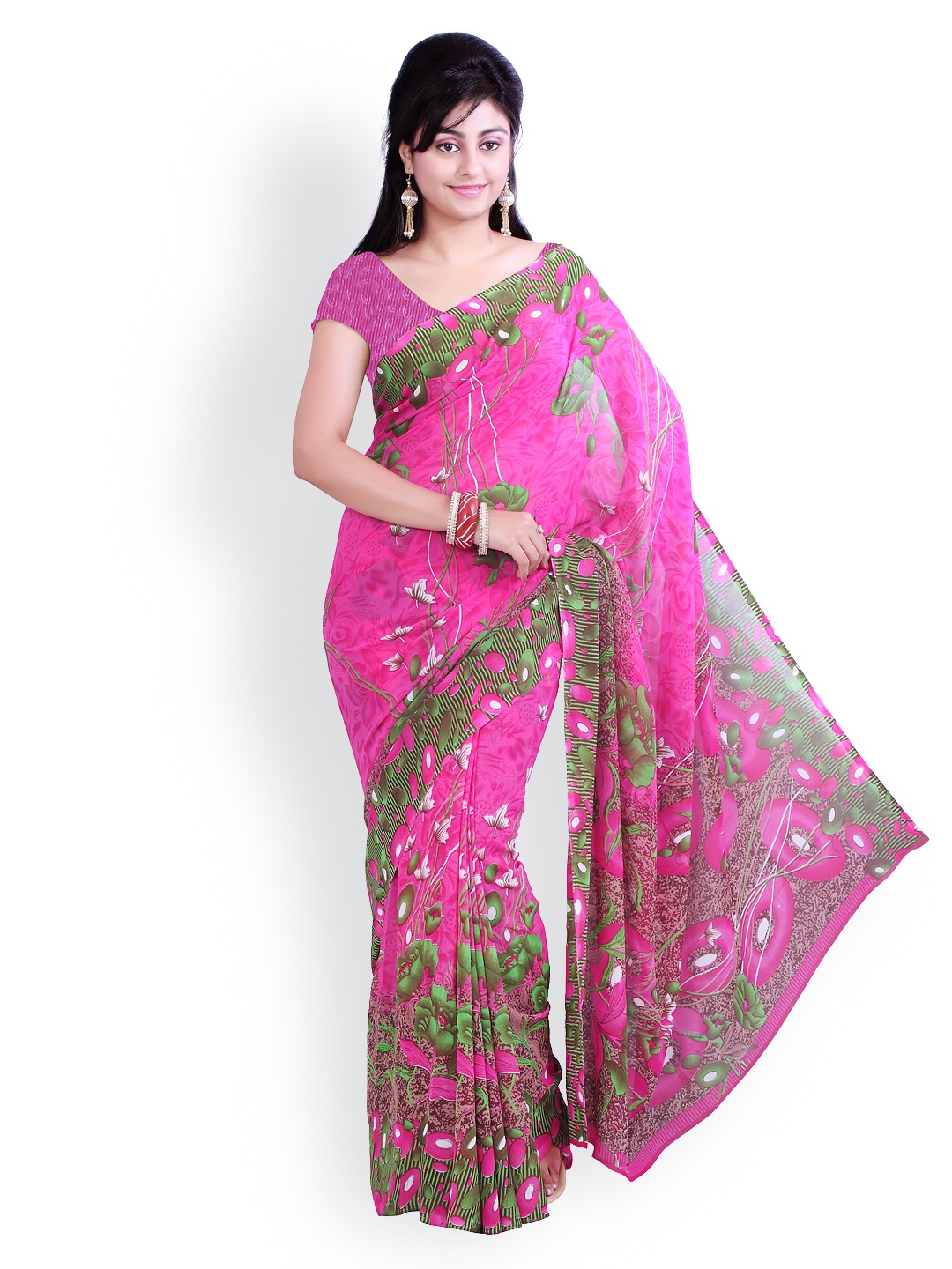 

Ishin Floral Printed Georgette Saree, Pink