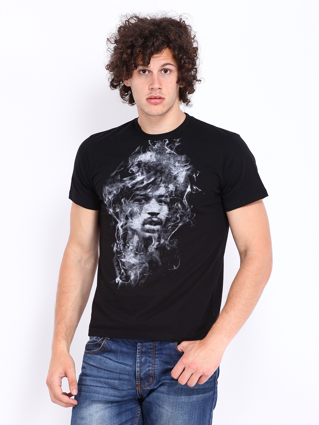 

Free Authority Men Black Jimi Hendrix Printed Pure Cotton T-shirt