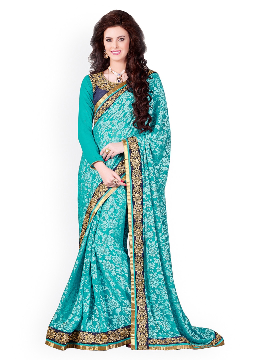 

Kalista Blue Embroidered Cotton Dupion & Brasso Partywear Saree