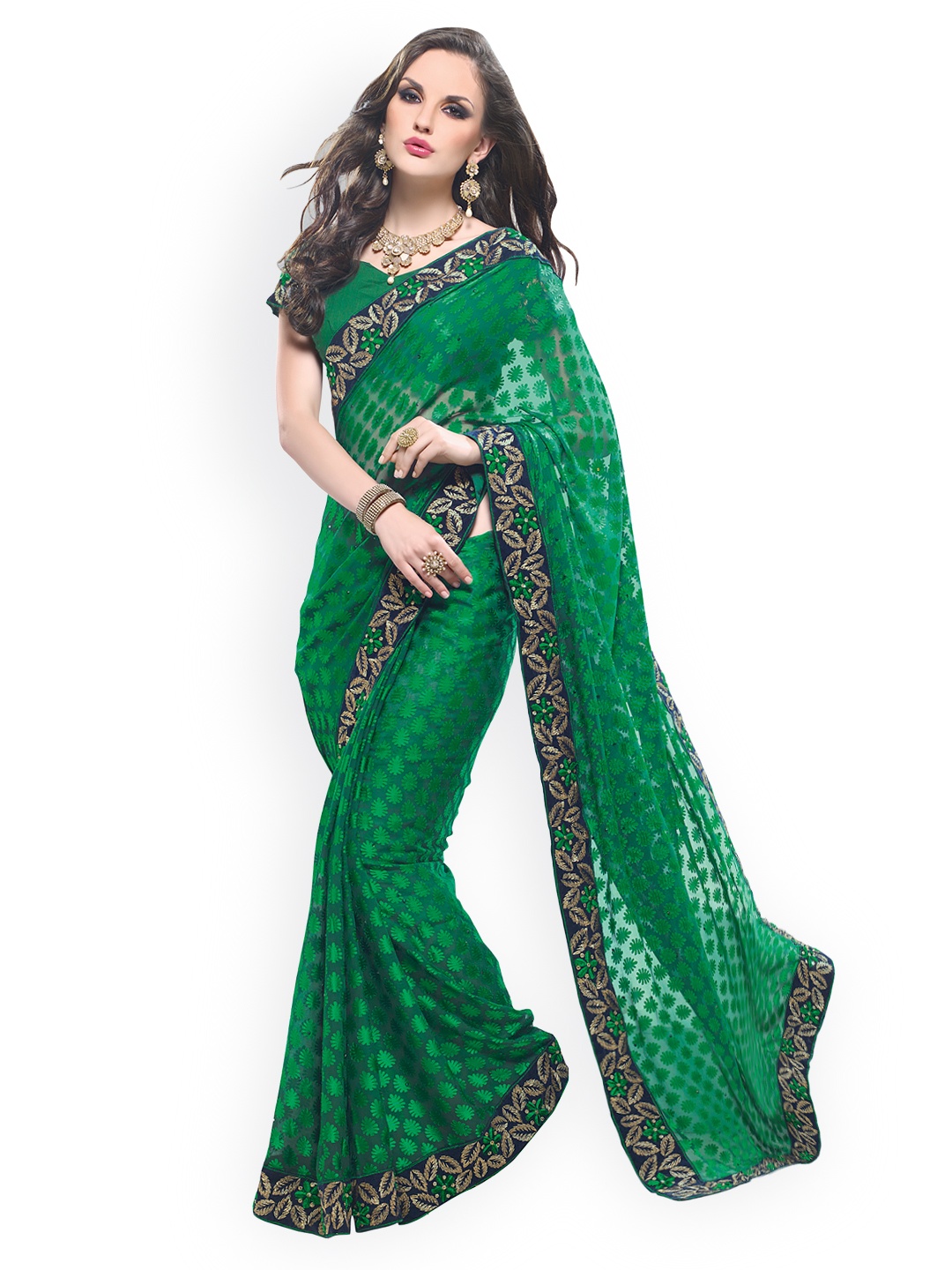 

Kalista Green Brasso Partywear Saree