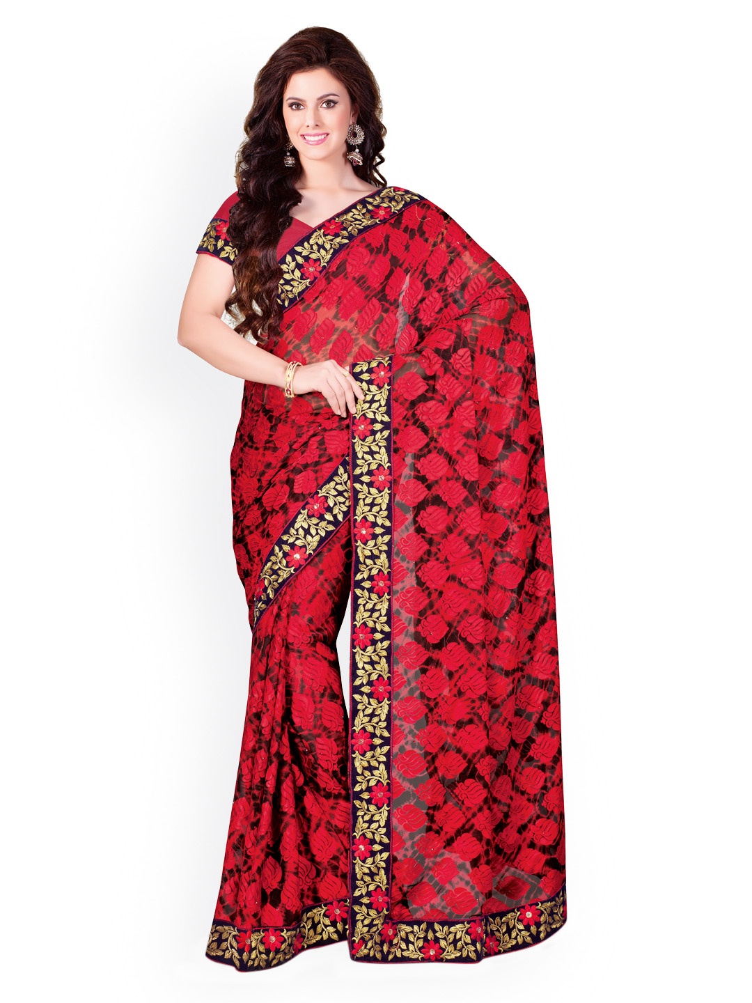 

Kalista Maroon Embroidered Cotton Dupion & Brasso Partywear Saree