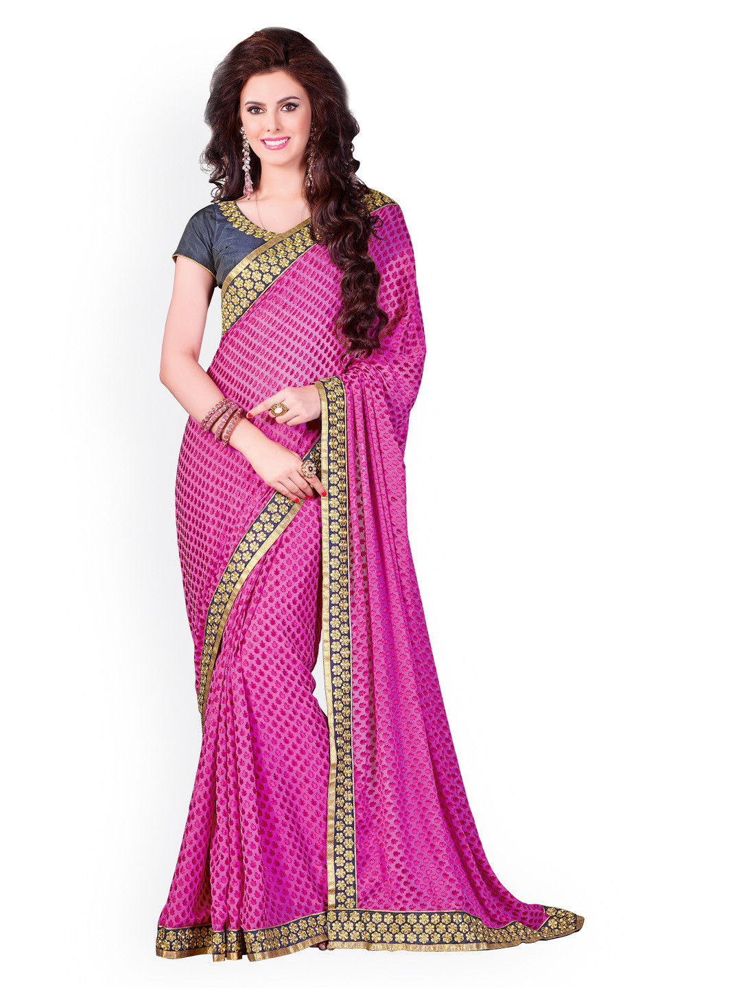 

Kalista Pink Embroidered Cotton Dupion & Brasso Partywear Saree