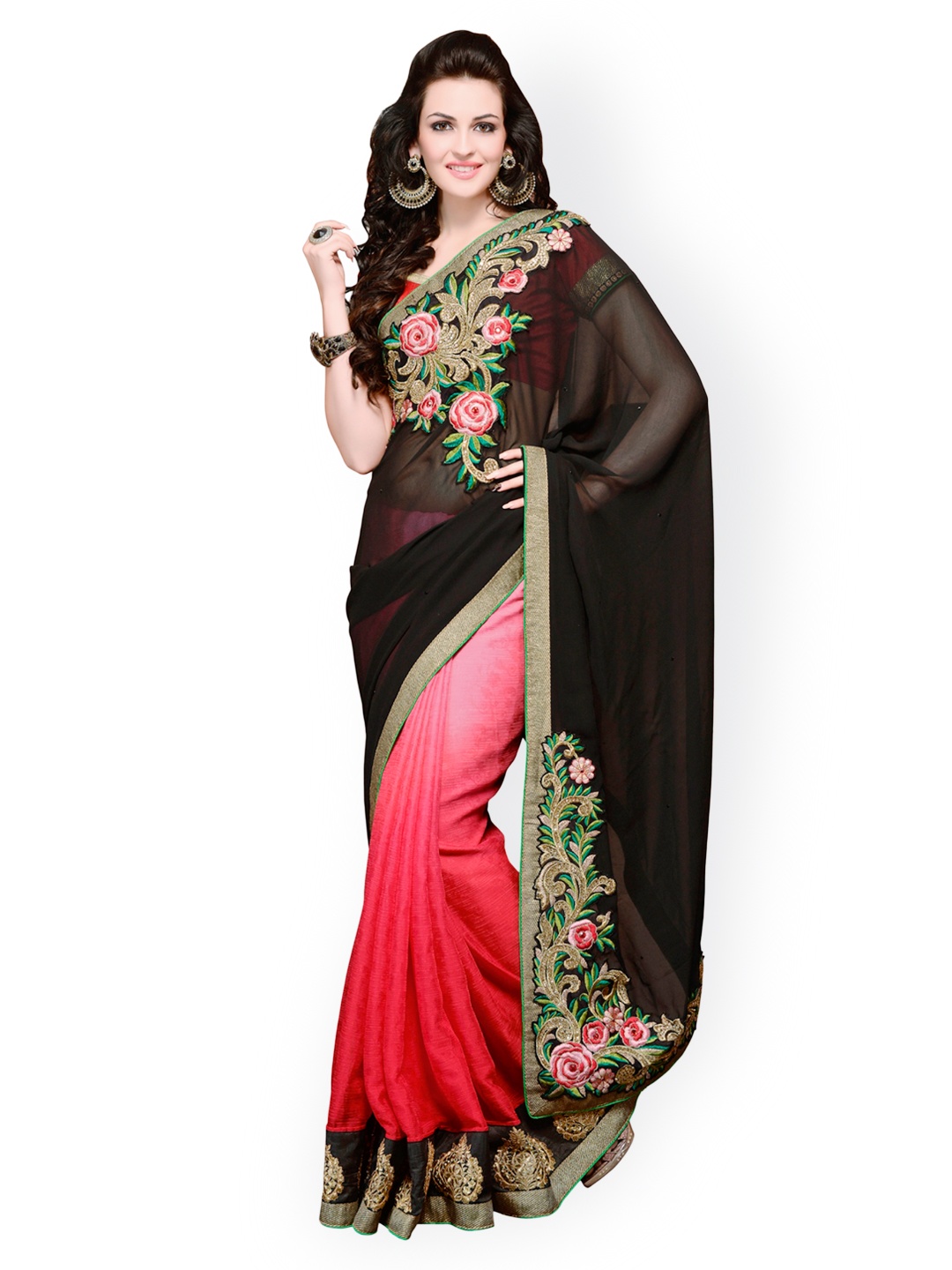 

Kalista Black & Pink Embroidered Jacquard Partywear Saree