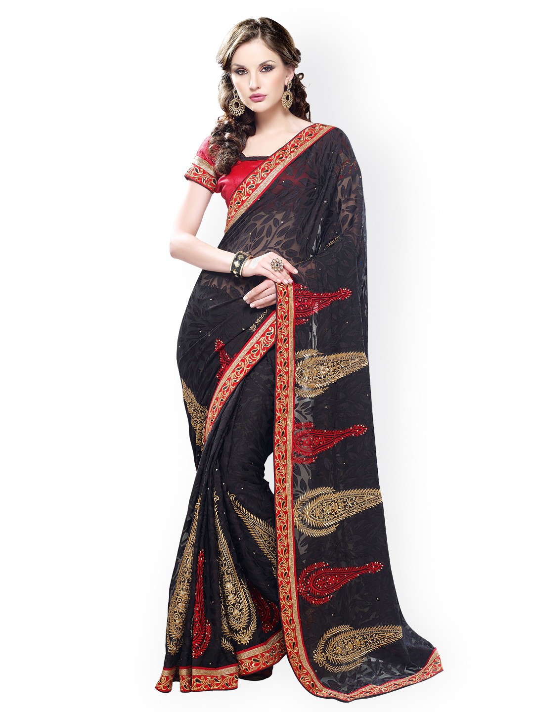 

Kalista Black Embroidered Brasso Partywear Saree