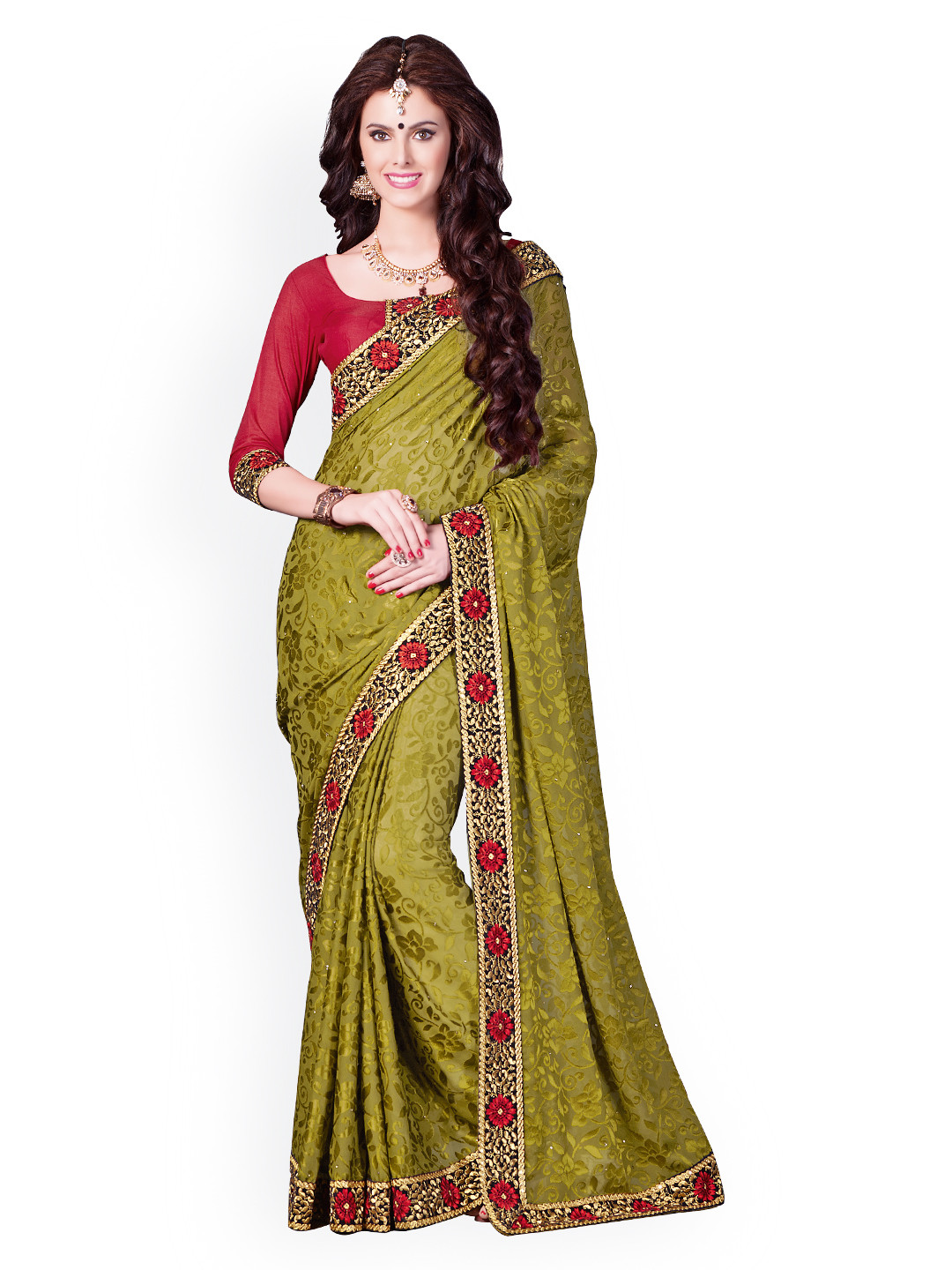 

Kalista Green Brasso Partywear Saree