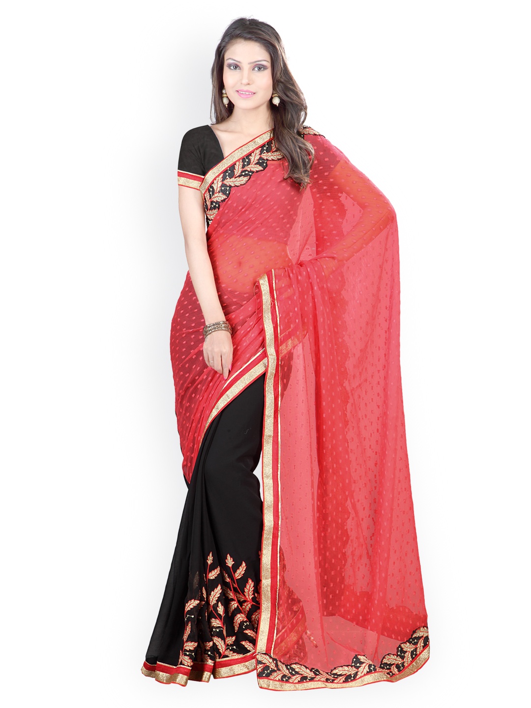 

Kalista Red & Black Embroidered Chiffon & Jacquard Partywear Saree