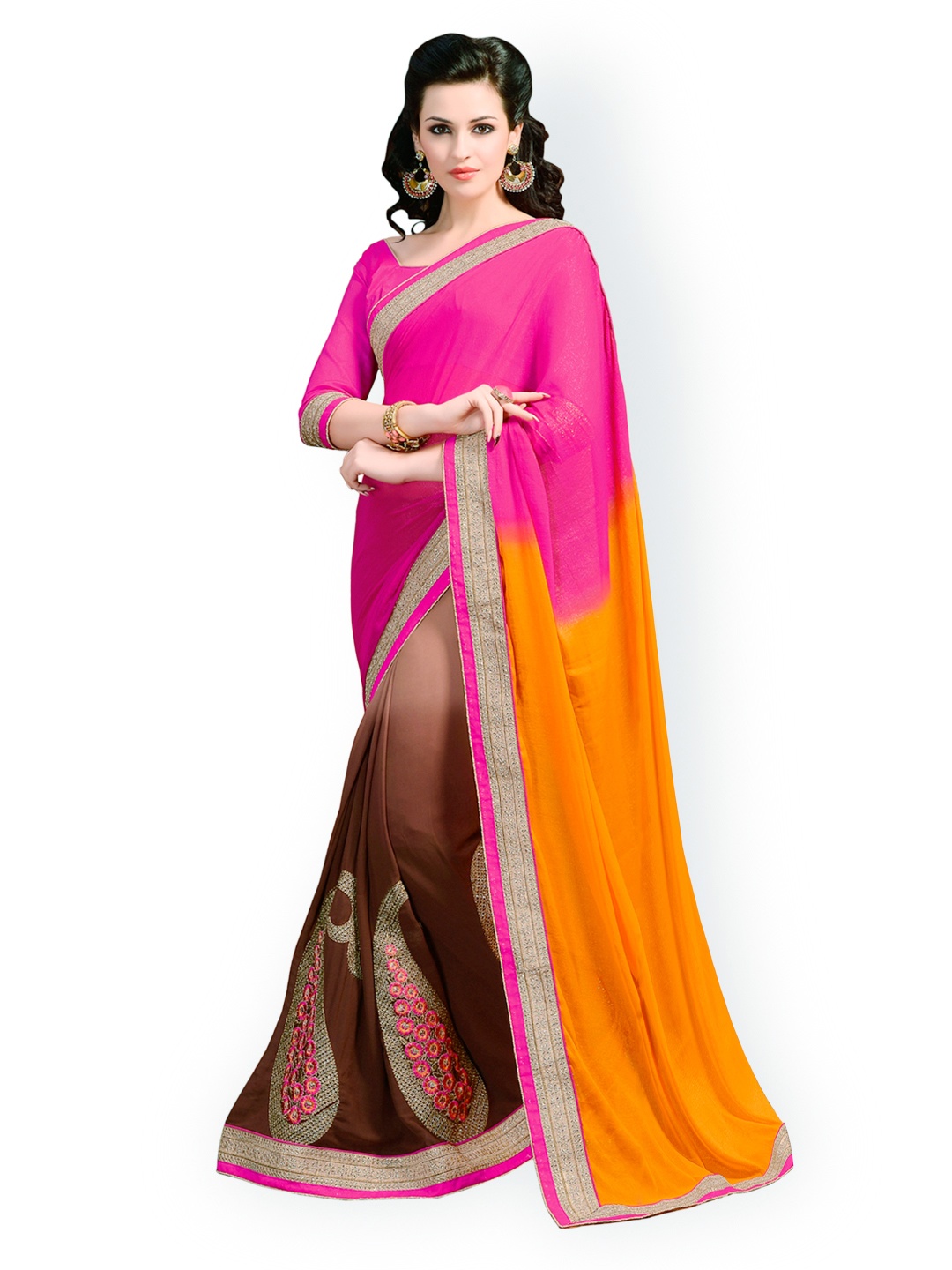 

Kalista Multicoloured Embroidered Satin Partywear Saree, Multi