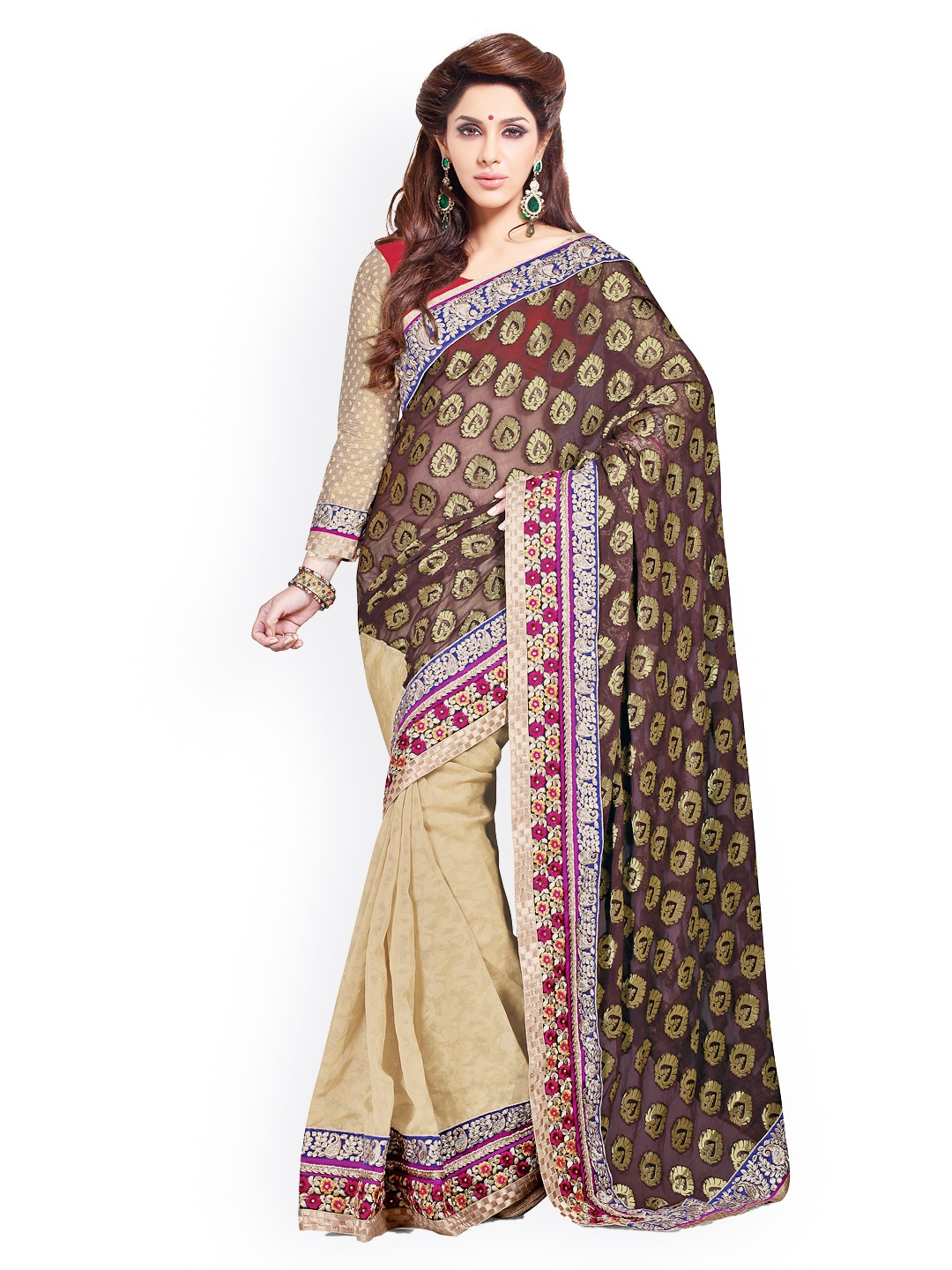 

Kalista Brown & Beige Georgette Partywear Saree