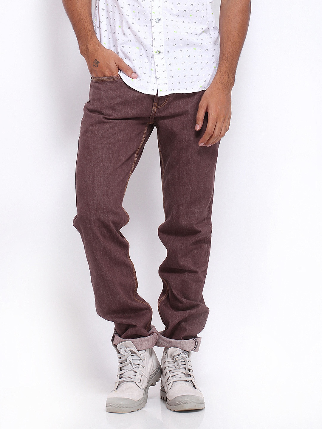 

Locomotive Men Burgundy Slim Straight Fit Jeans