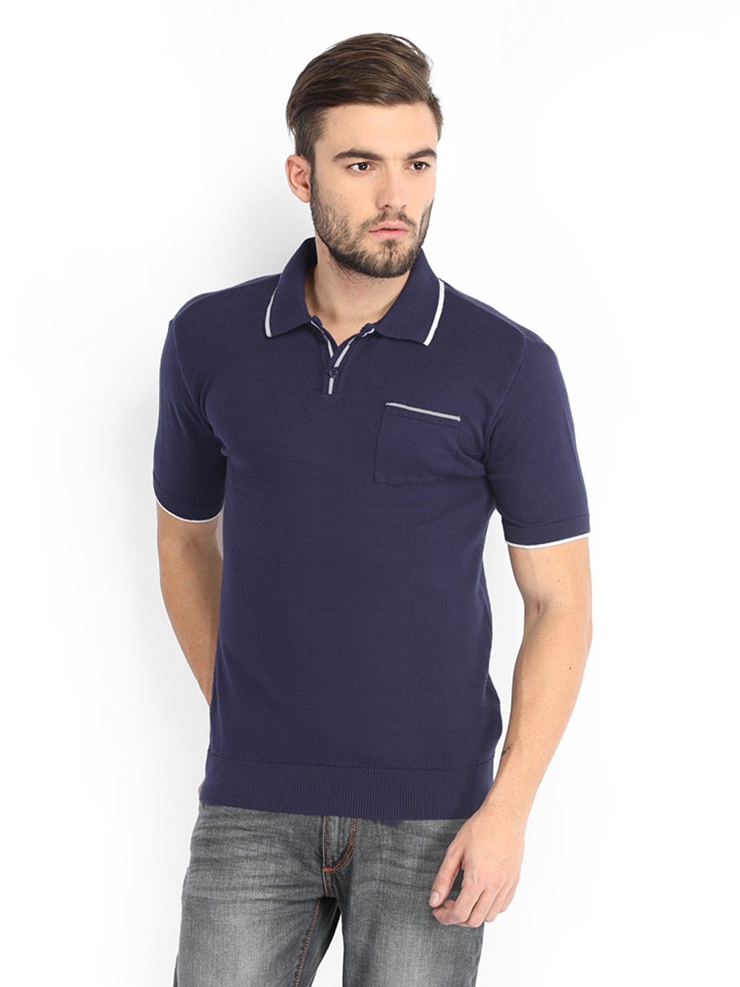 

Locomotive Men Navy Polo Pure Cotton T-shirt, Navy blue