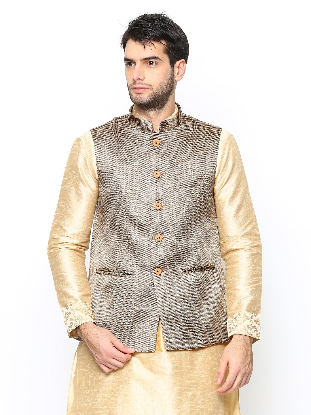 

Manyavar Men Brown Nehru Jacket