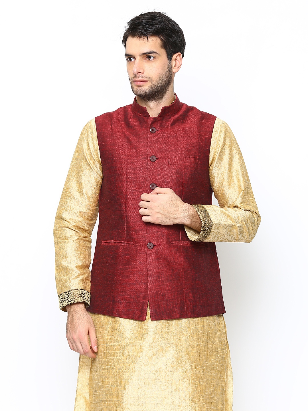

Manyavar Men Maroon Nehru Jacket