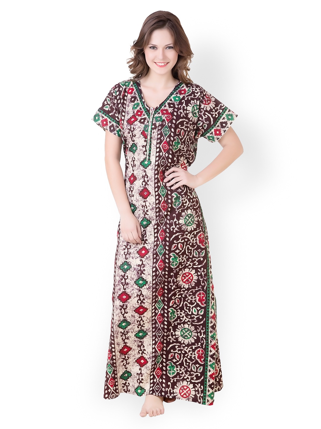

Masha Biege & Brown Printed Maxi Nightdress NT52-179, Beige