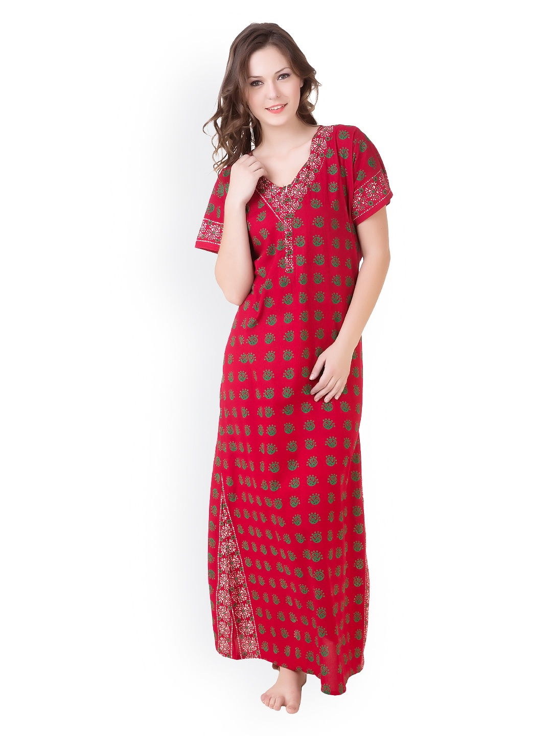 

Masha Red Printed Maxi Nightdress NT49-169