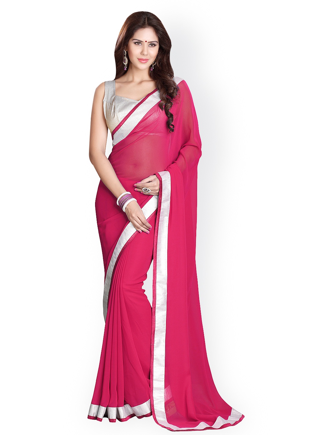 

Mirchi Fashion Pink Poly Georgette Fashion Saree