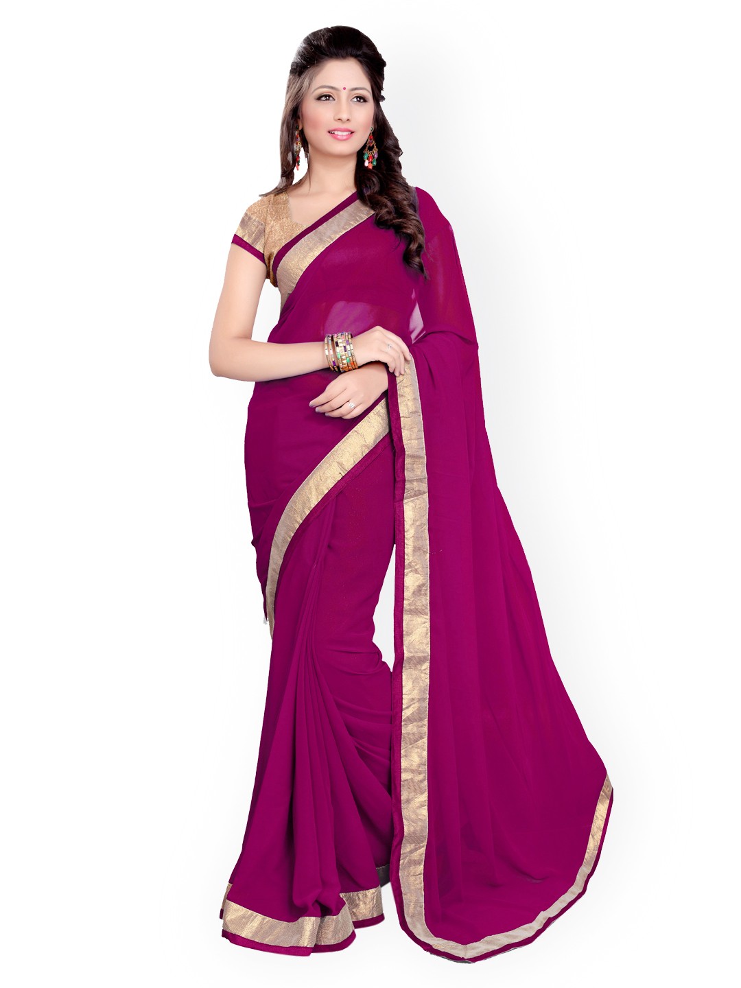 

MIRCHI FASHION Wine-Coloured Poly Georgette Fashion Saree, Burgundy