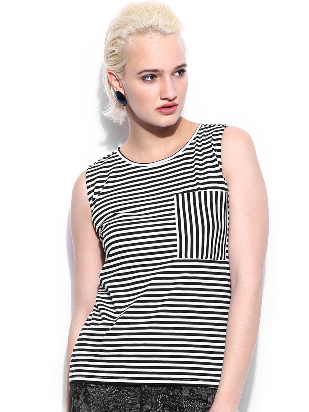 

Miss Chase Black & White Striped Top