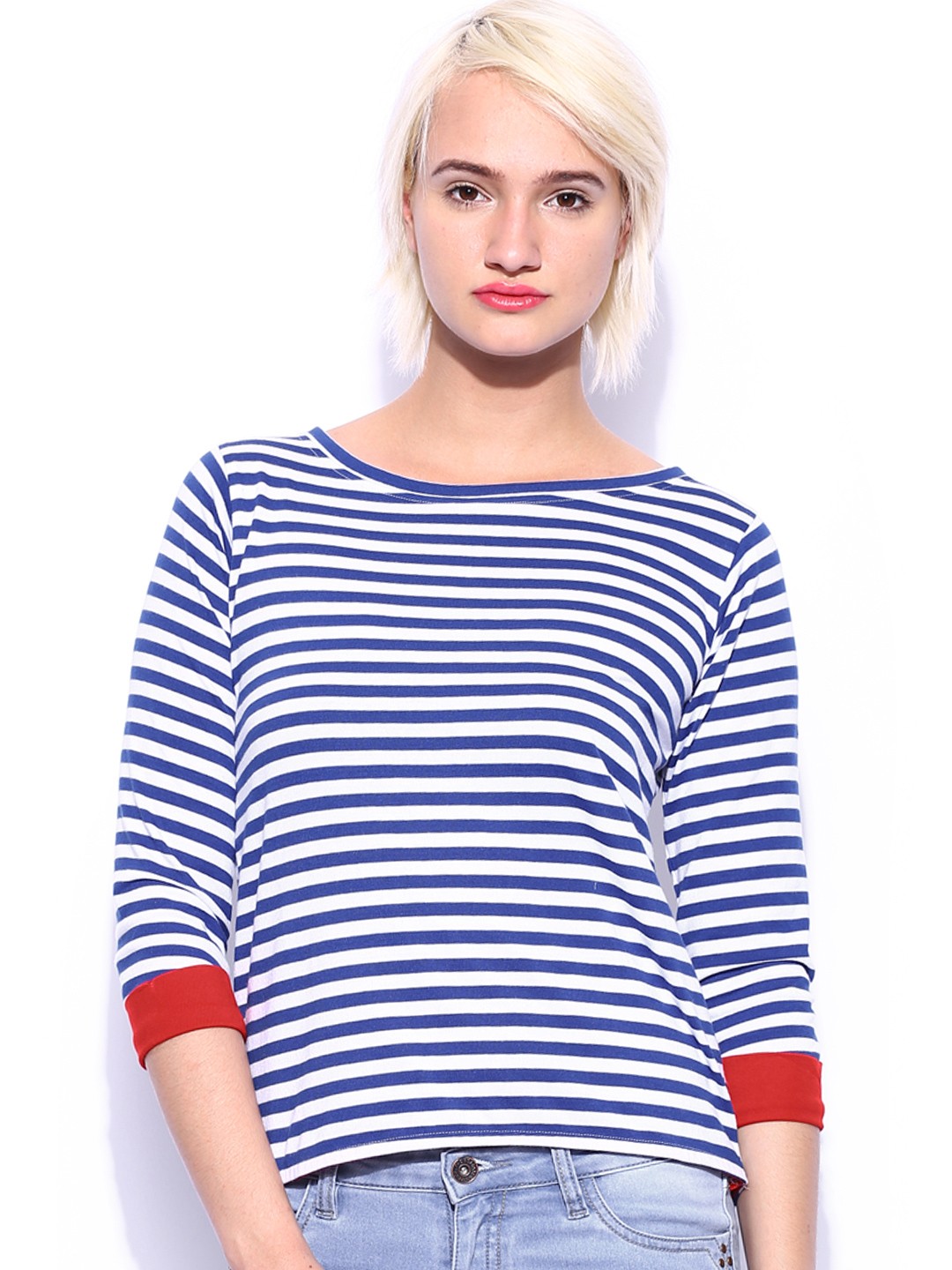 

Miss Chase Women Blue & White Striped Top