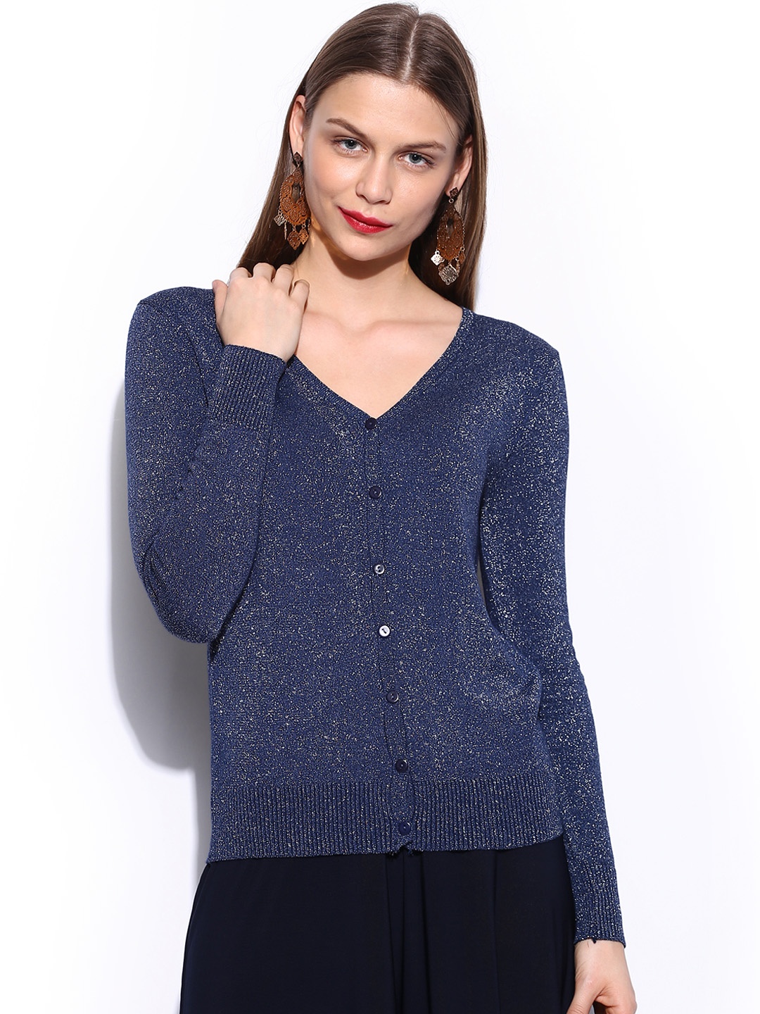 

Miss Chase Women Navy Sparkle & Shine Cardigan, Navy blue