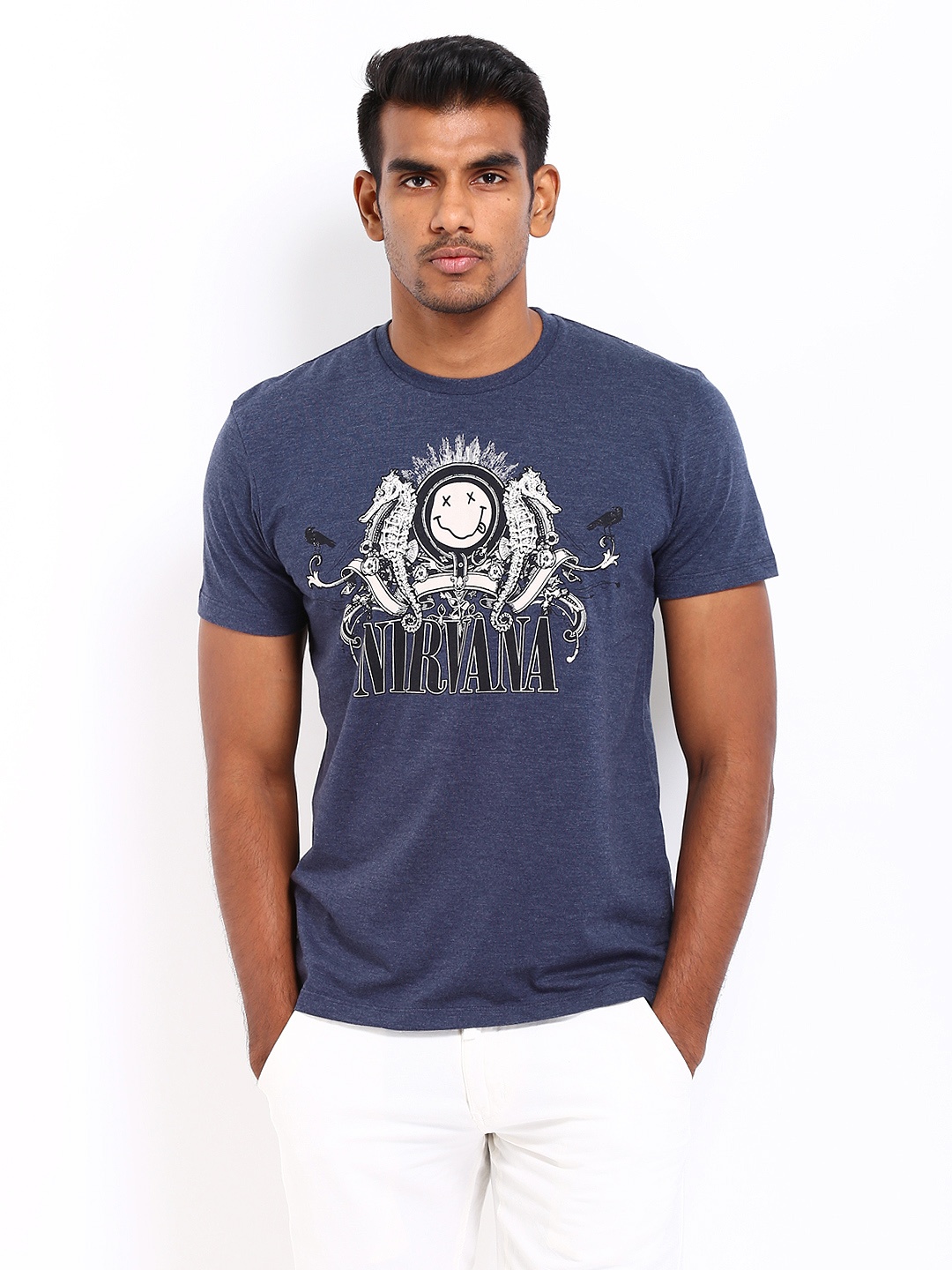 

Free Authority Men Navy Blue Nirvana Printed T-shirt