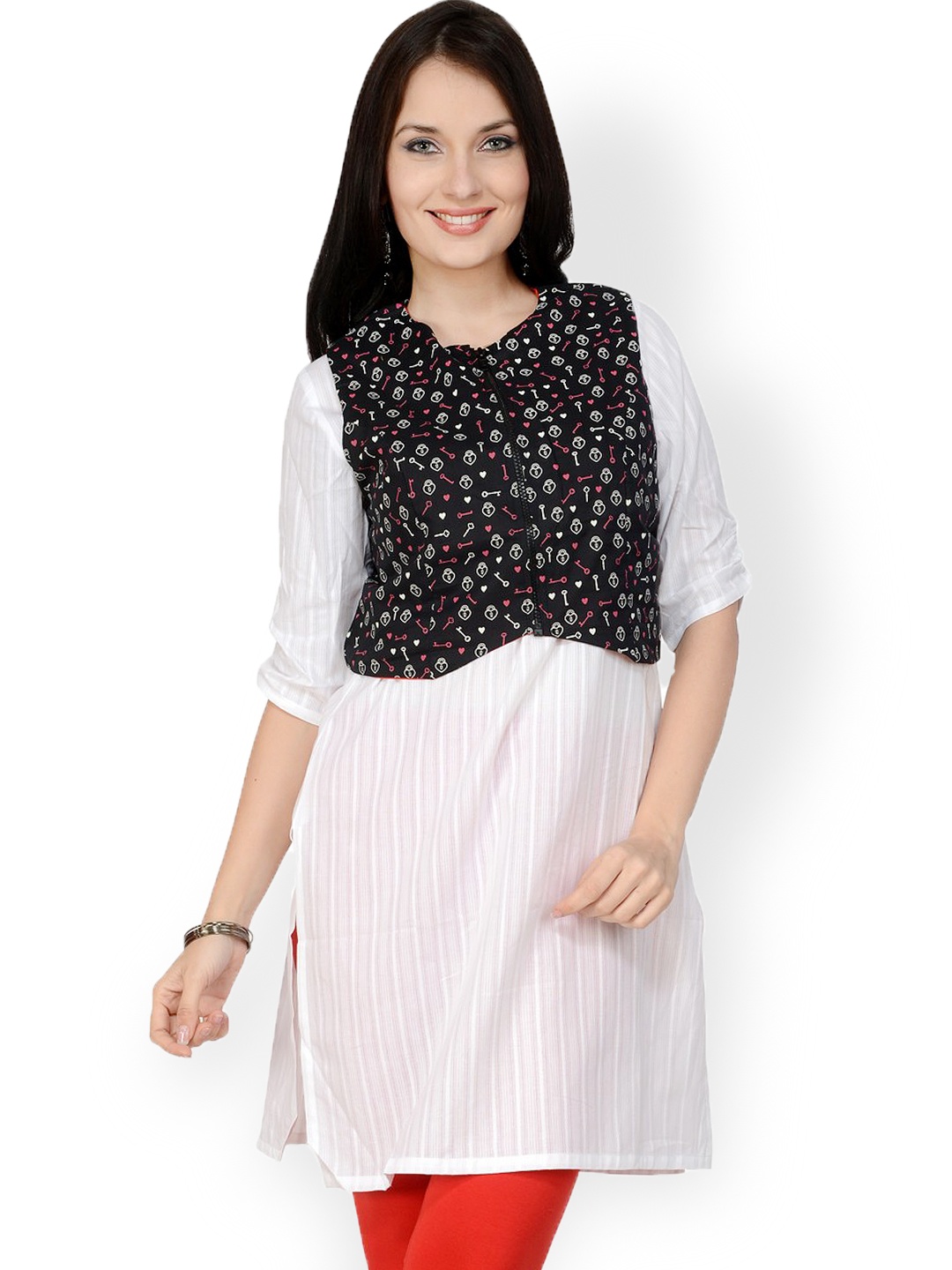 

Pannkh Women Off-White Kurta with Waistcoat