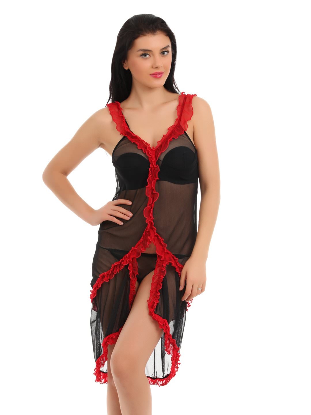 

Red Rose V-Neck Baby Doll, Black