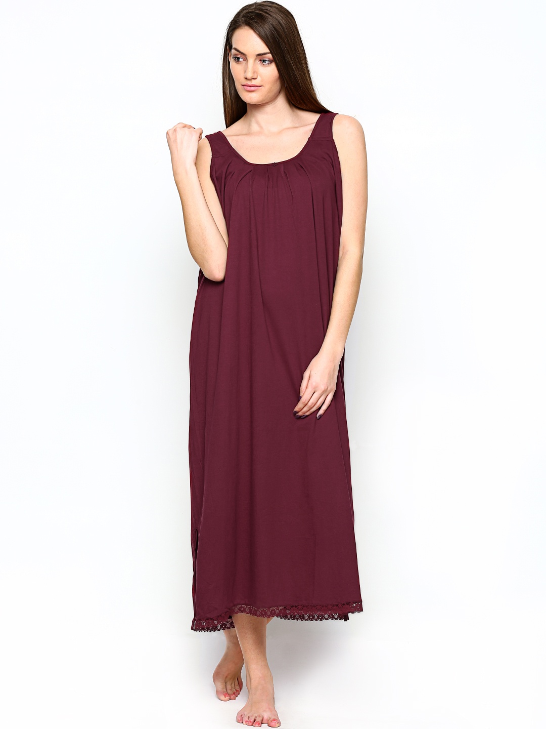 

Red Rose Women Maroon Maxi Nightdress SANDHYA