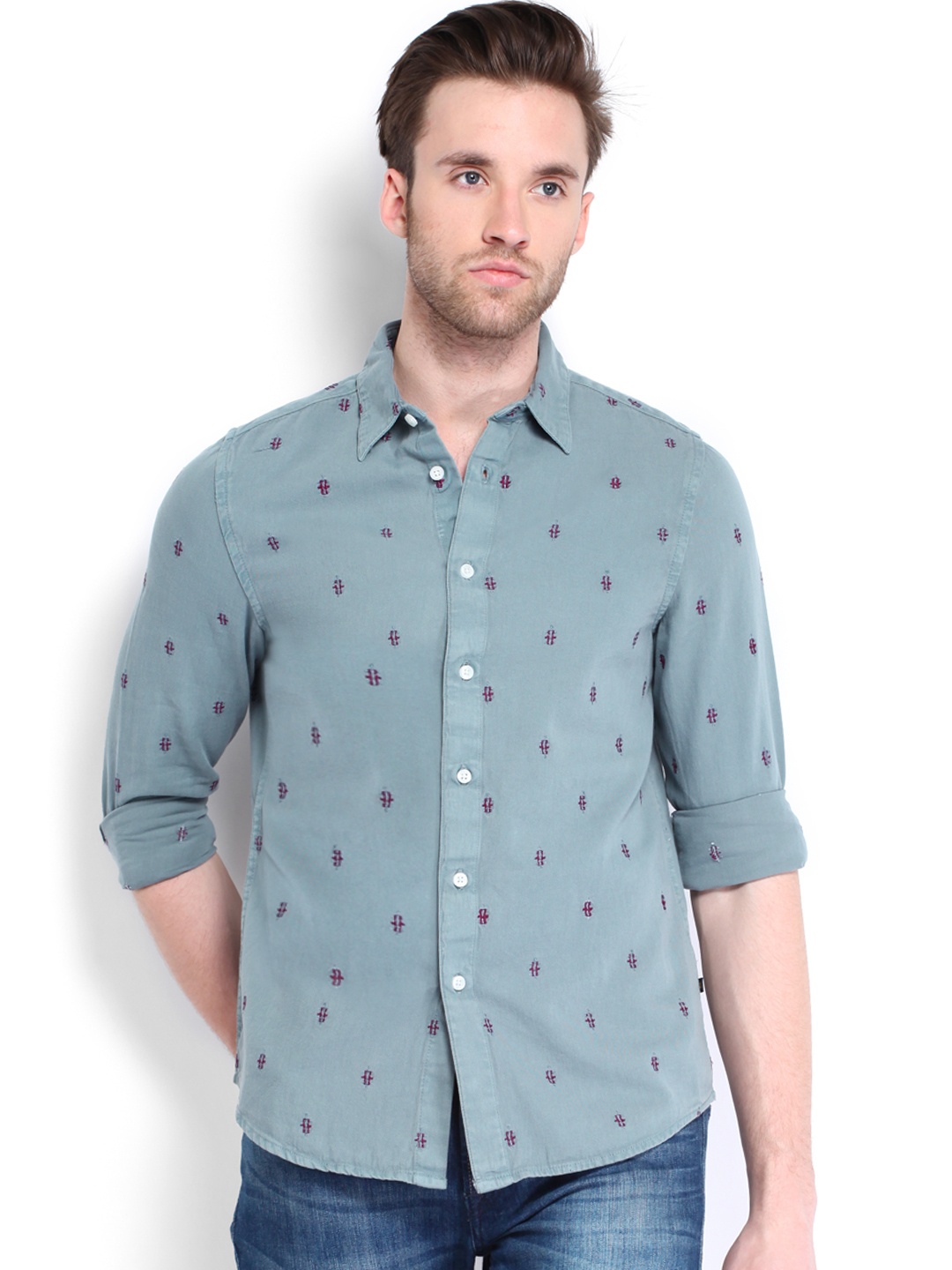 

STANLEY KANE Men Grey Classic Fit Embroidered Casual Shirt