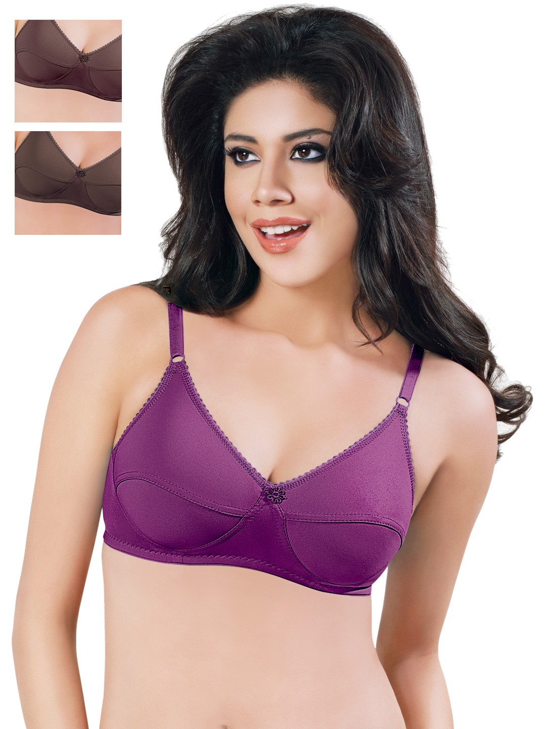 

Sonari Pack of 3 Full-Coverage Bras, Coffee brown