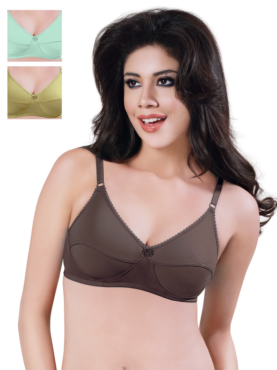 

Sonari Pack of 3 Full-Coverage Bras, Coffee brown