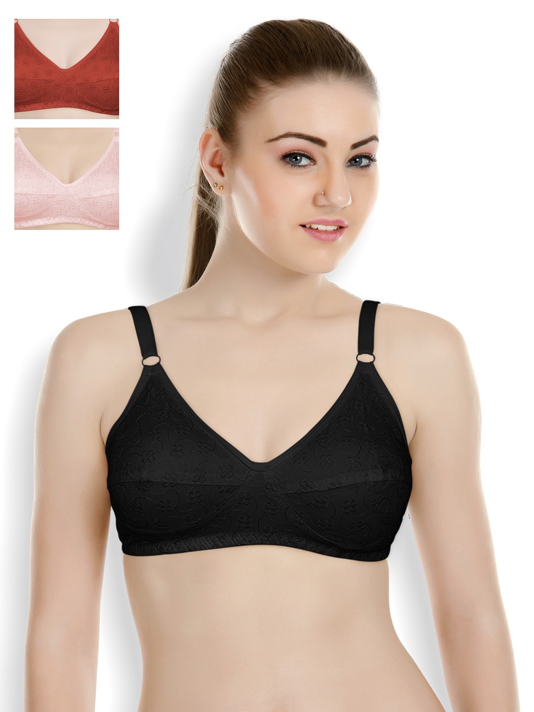 

Souminie Pack of 3 Full-Coverage Bras SLY-37, Black