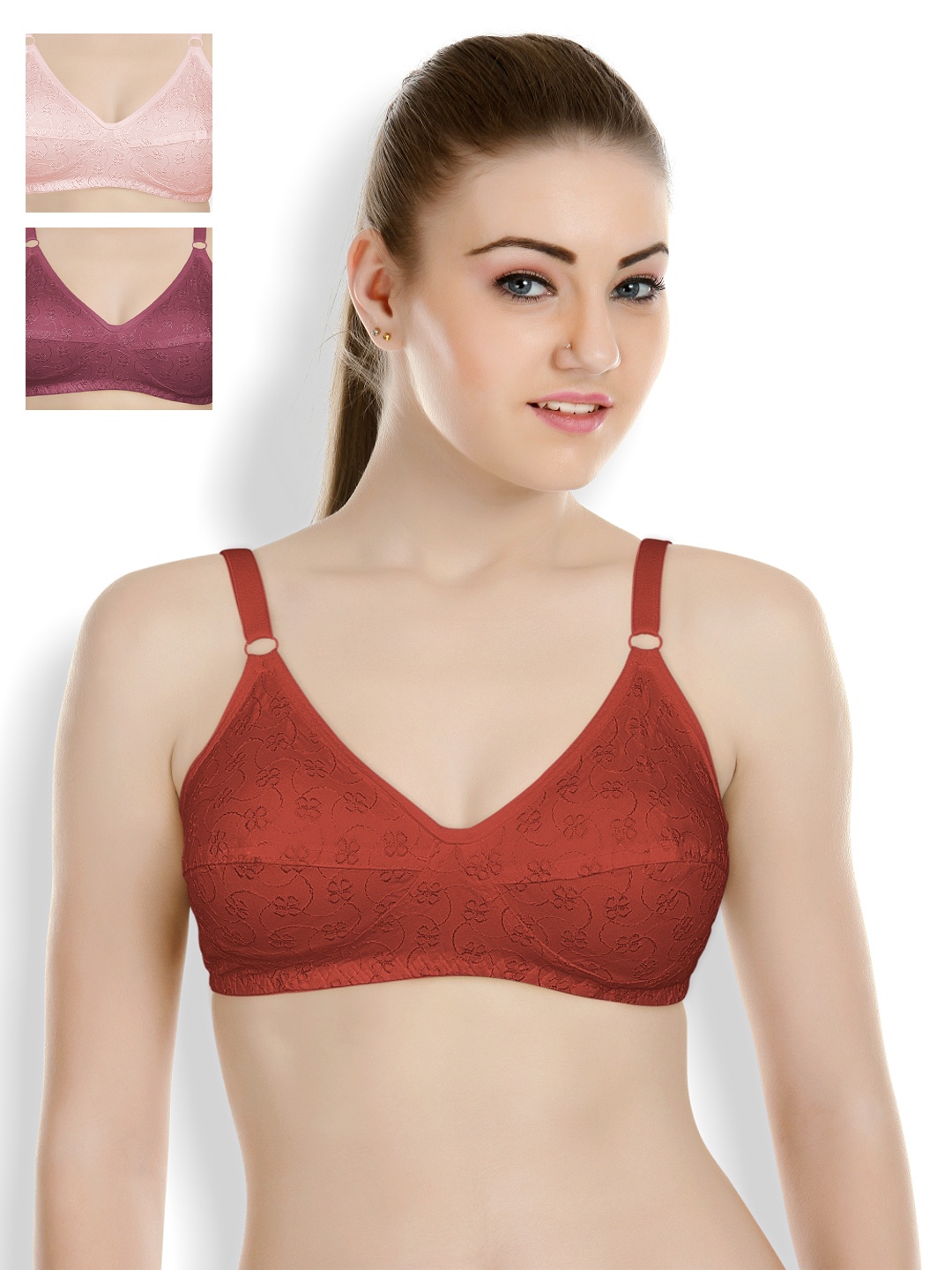 

Souminie Pack of 3 Full-Coverage Bras SLY-37, Pink
