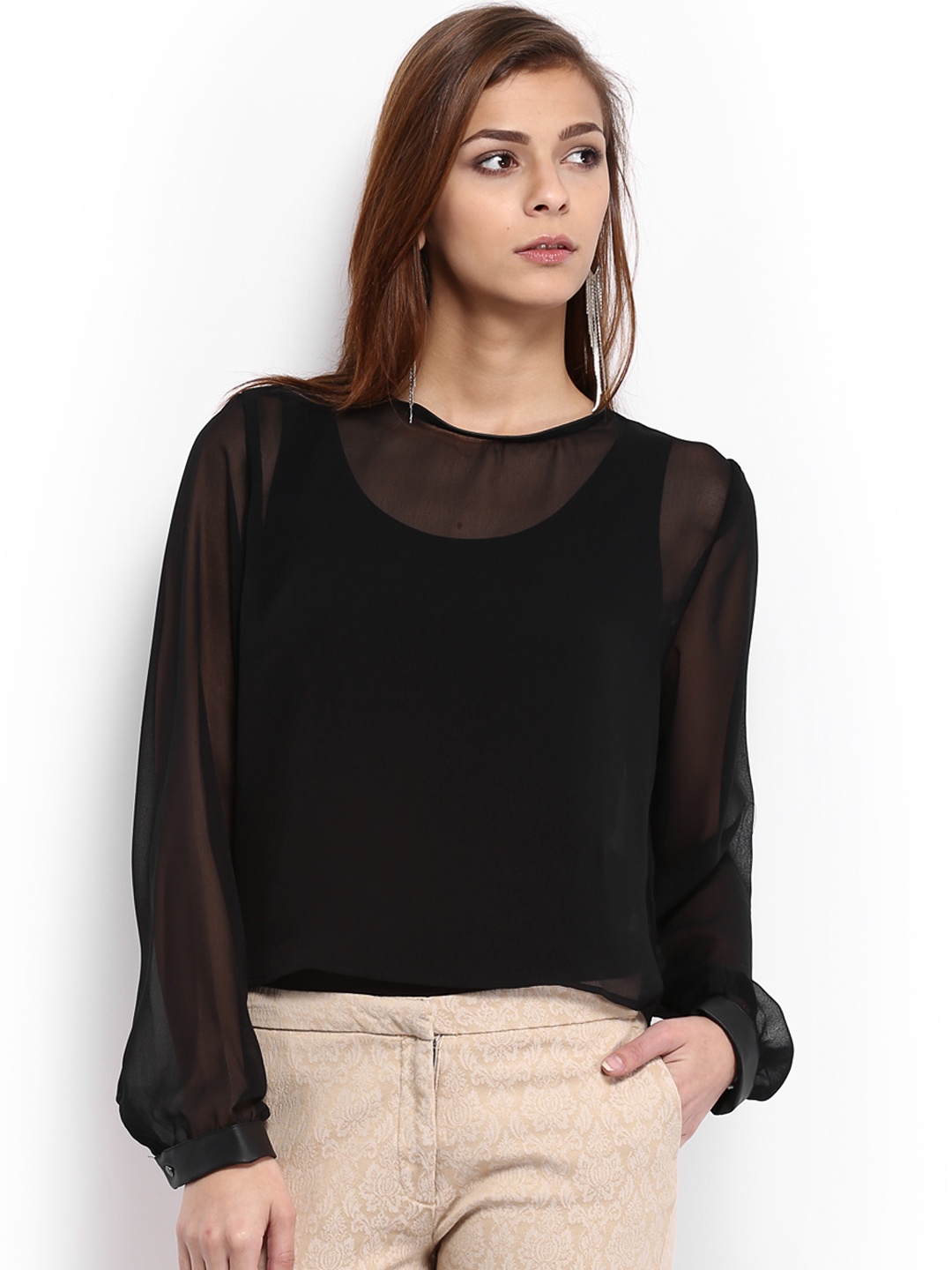 

Tokyo Talkies Women Black Sheer Crop Top