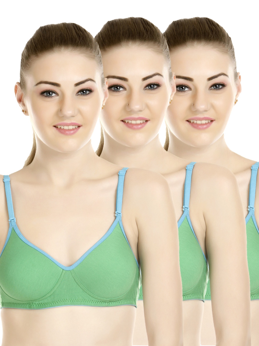 

Tweens Pack of 3 Green Full-Coverage T-shirt Bras 1301