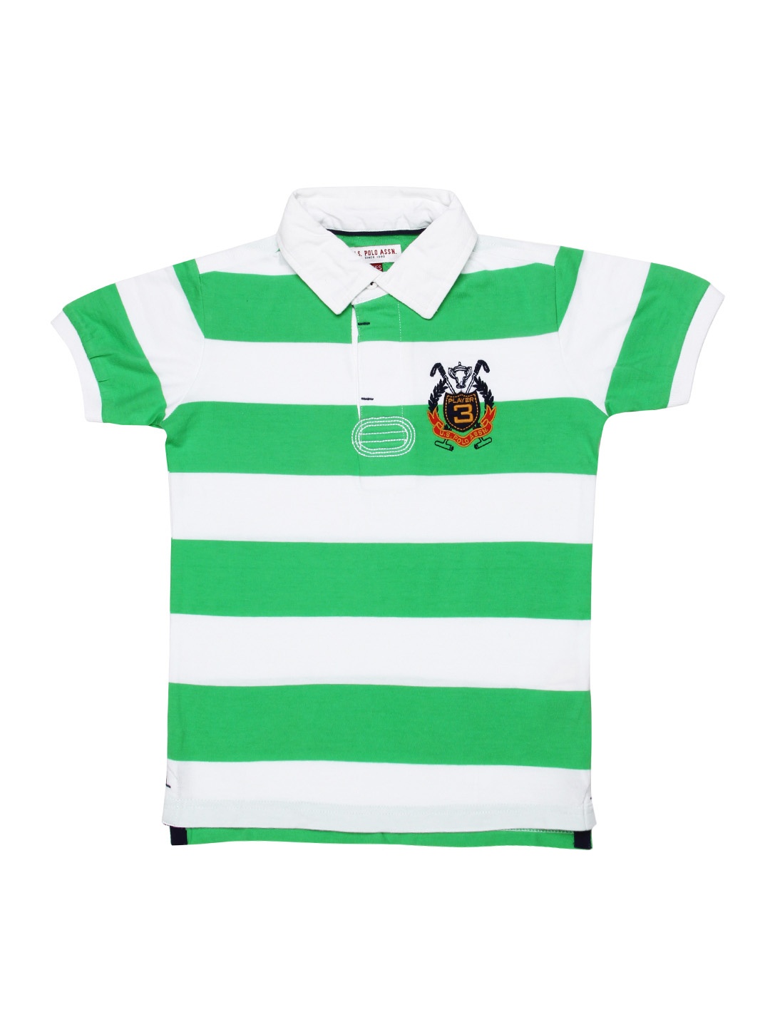 

U.S. Polo Assn. Kids Boys Green White Striped Polo Pure Cotton T-shirt
