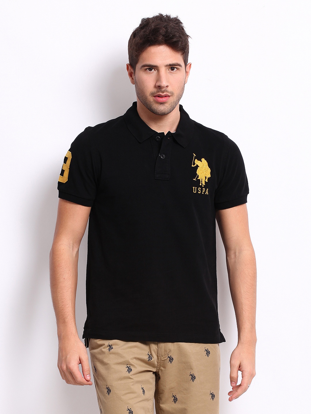 

U.S. Polo Assn. Men Black Pique Polo Pure Cotton T-shirt