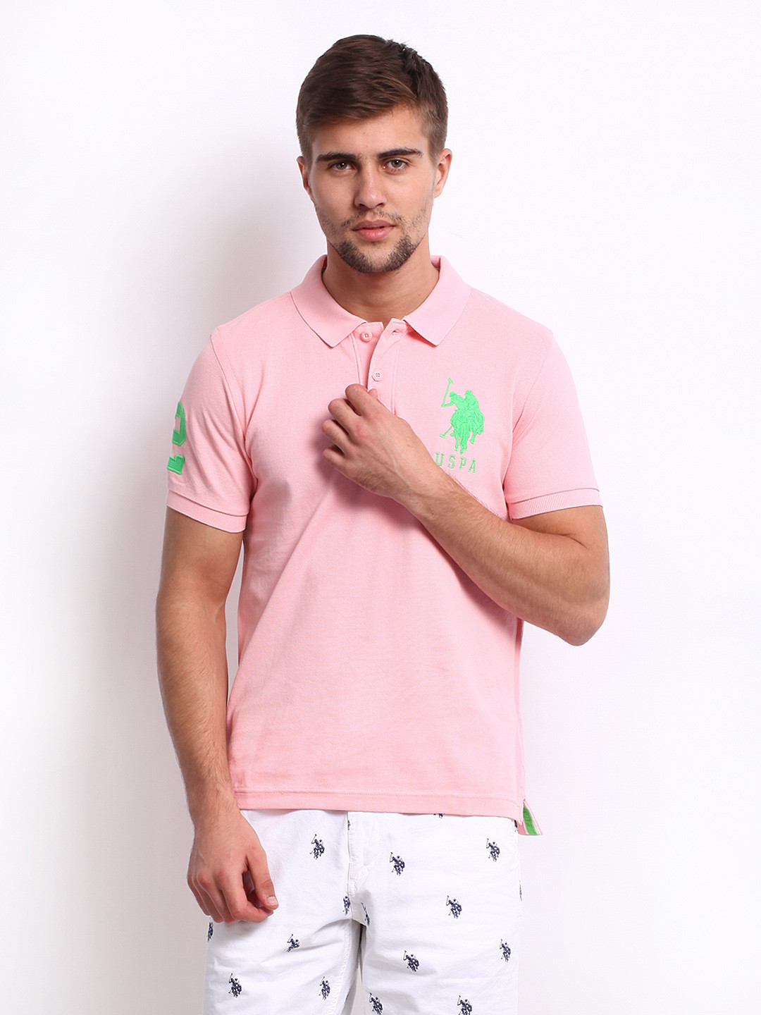 

U.S. Polo Assn. Men Light Pink Pique Polo Pure Cotton T-shirt